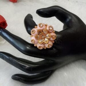 Rajwadi Ring - Gold Plated Rajwadi Polish Copper Medium Size Ring SCARR45-Pink