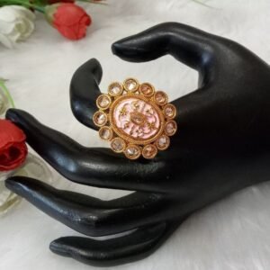 Rajwadi Ring - Gold Plated Rajwadi Polish Copper Medium Size Ring SCARR46-Pink