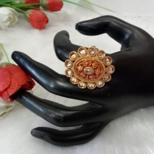 Rajwadi Ring - Gold Plated Rajwadi Polish Copper Medium Size Ring SCARR46-Brown