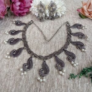 Necklace - Silver Oxidized Brass Peacock Necklace SCAON23A