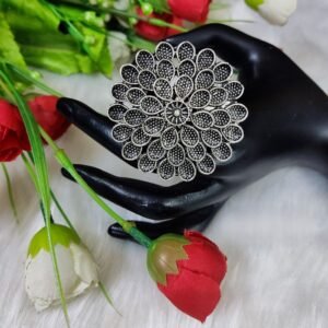 Oxidized Rings - Silver Oxidized Alloy Metal Size Adjustable Big Ring SCAOR55