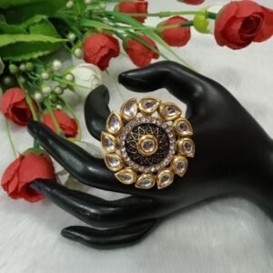 Ring - Gold Plated Meena Kundan Studded Size Adjustable Ring SCAKR6
