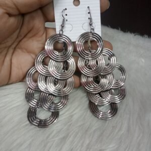 Earrings - Black Metallic Western Circle Design Long Earrings SCABME2