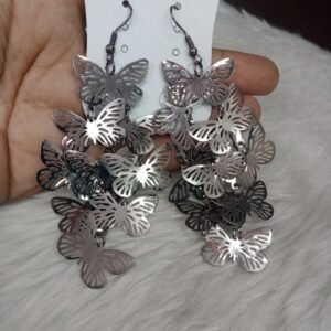 Earrings - Black Metallic Western Butterfly Design Long Earrings SCABME6